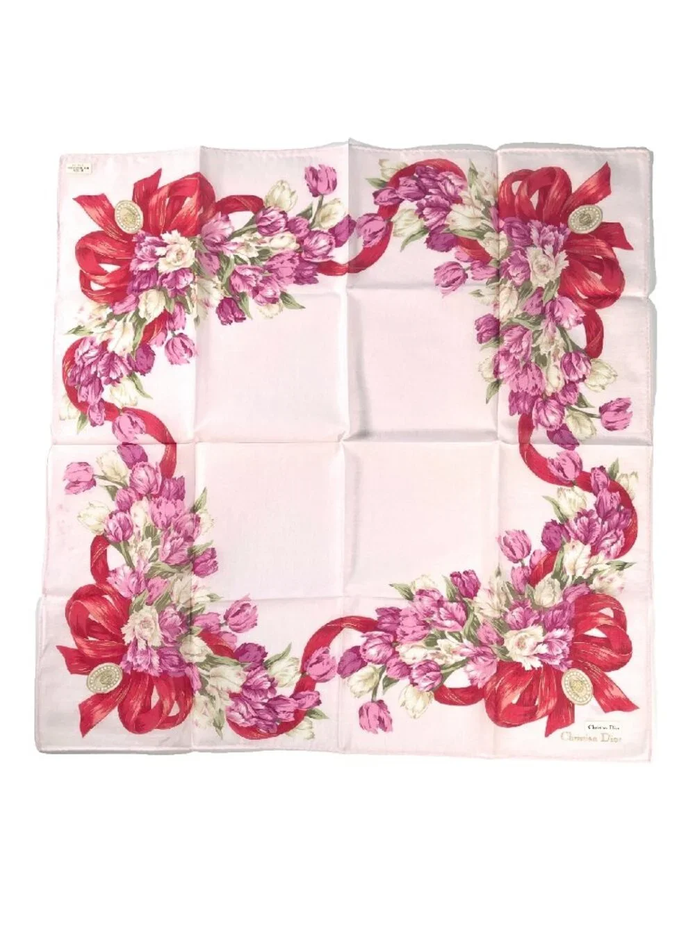 Vintage Christian Dior Floral Cotton Scarf NWT Pink Tulips